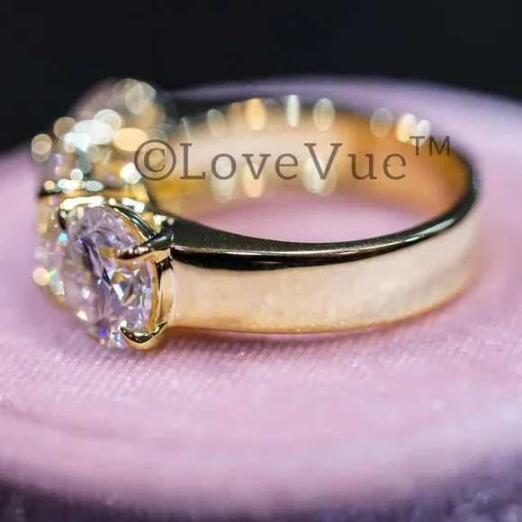 Certified 6ct. t.w. Diamond Moissanite Three Stone Engagement Wedding Ring - Picture 5 of 16